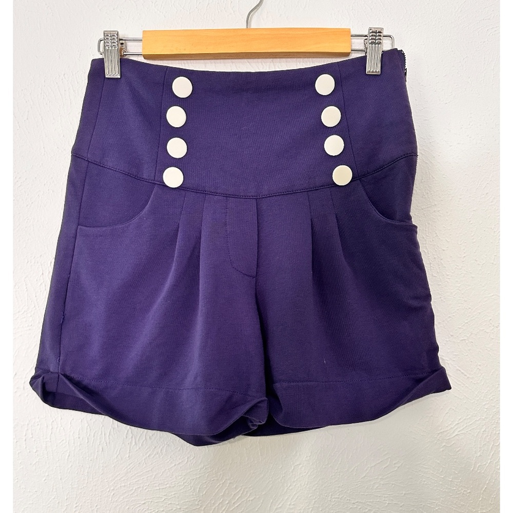 Beach Bash by Art & Tatyana Blue Sailor Retro High Waist Shorts, Med